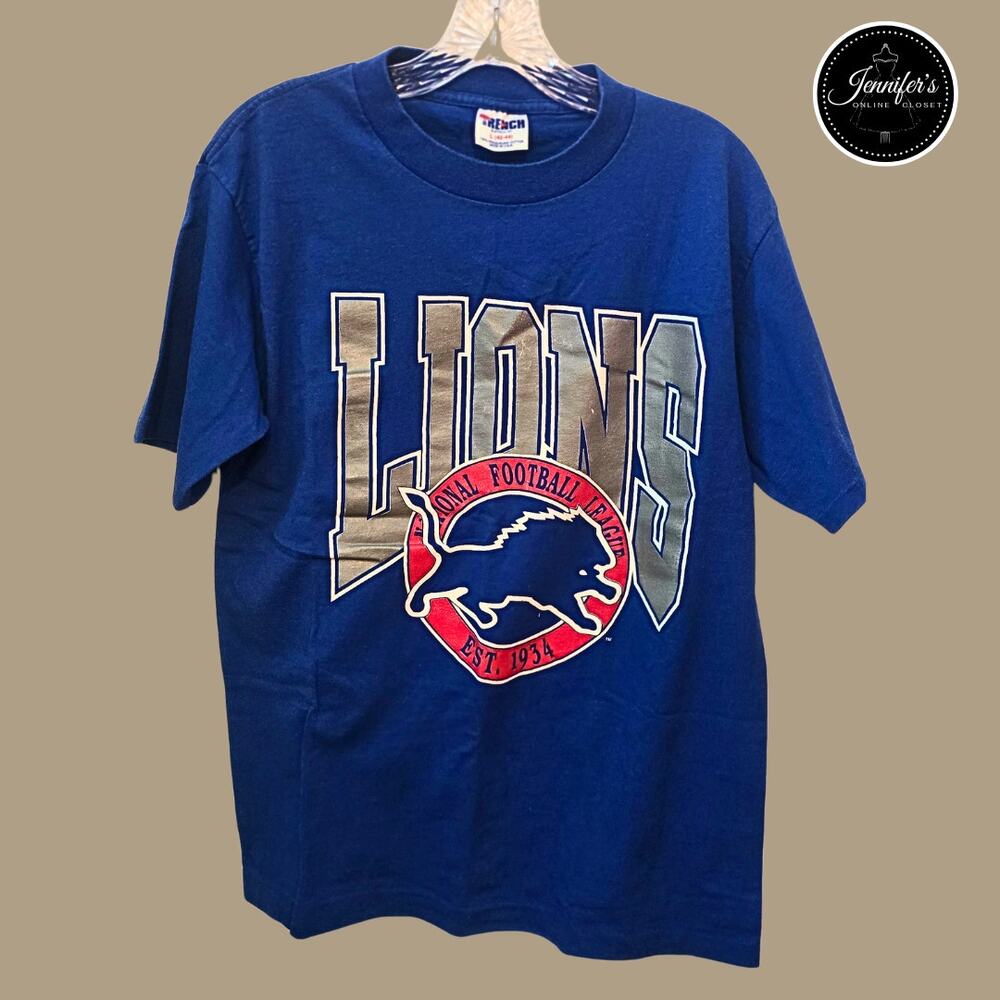 Trench RARE Vintage 90's NFL Detroit Lions 100% Cotton T-Shirt Size L (42-44)